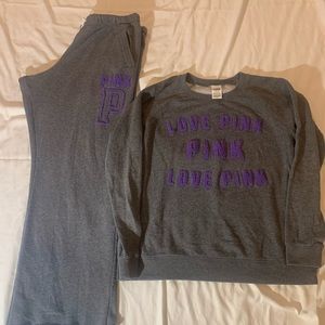 PINK pullover and boyfriend pants set